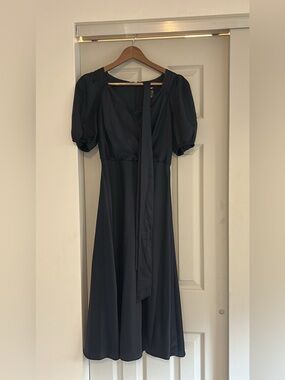 DKNY Navy Puff Sleeve Midi Dress